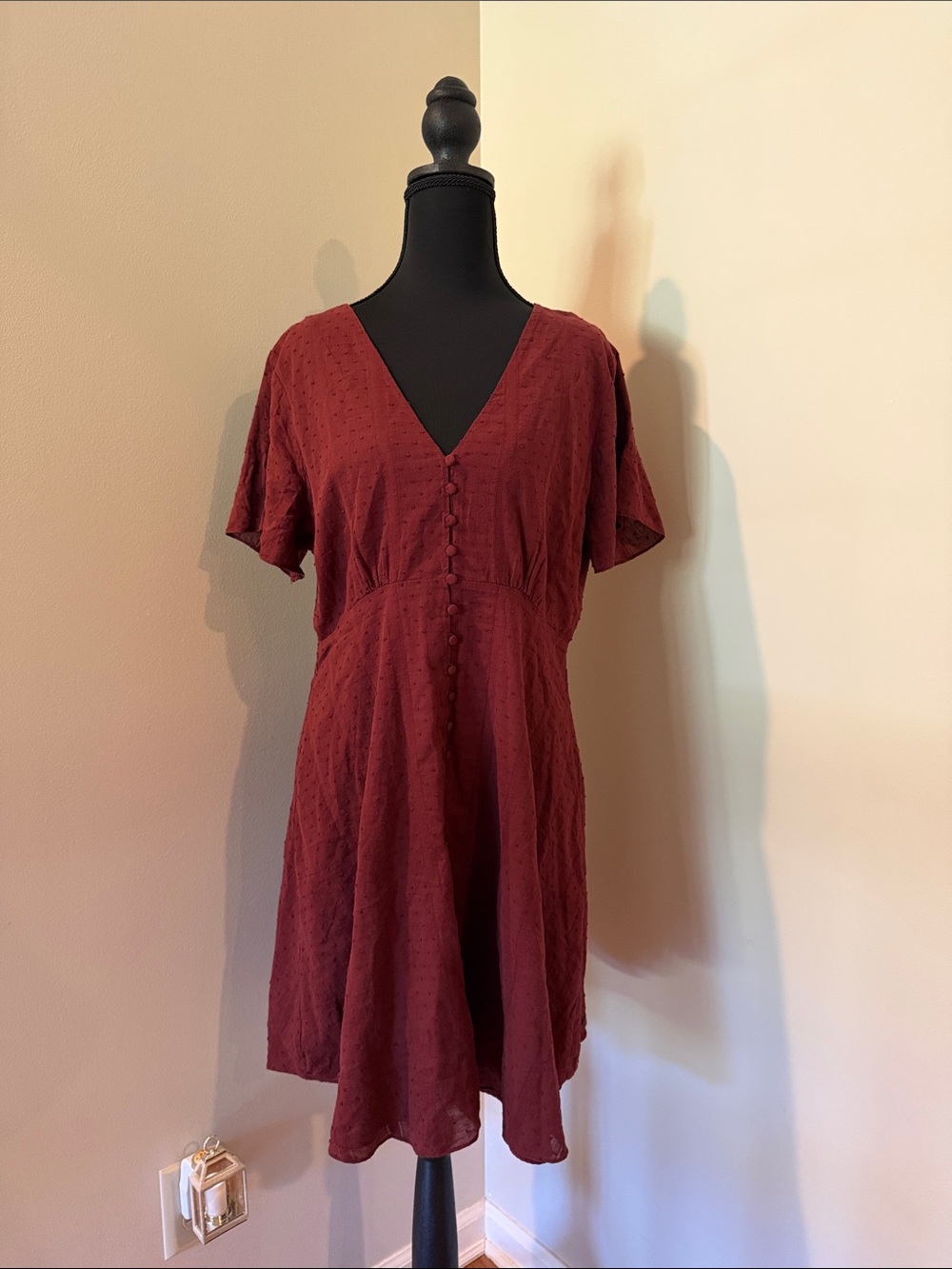 Madewell Burgundy V-Neck Button-Front Tunic Dress